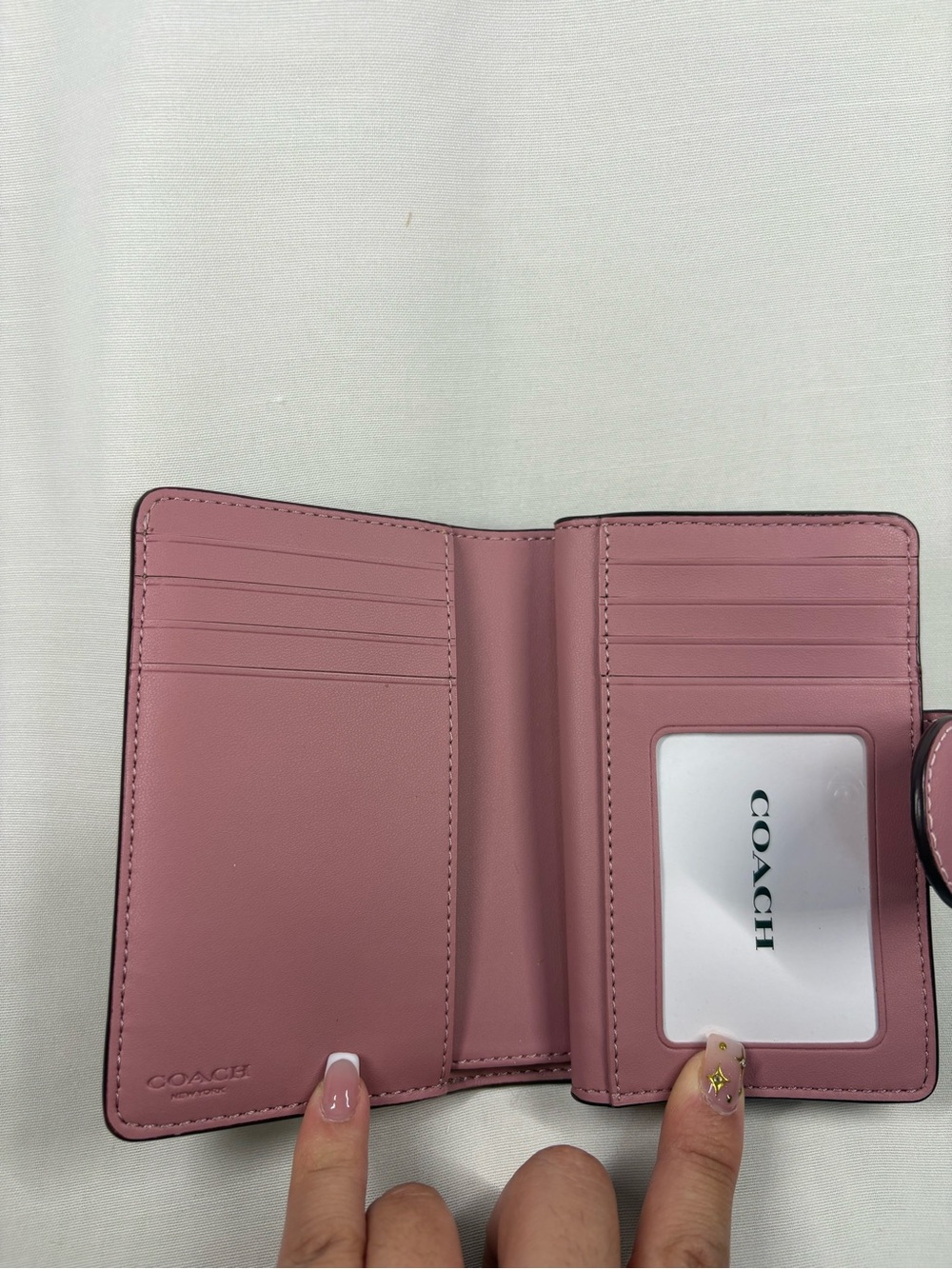 Coach Medium Corner Zip Wallet in Tan Signature Canvas with Dusty Pink Tab - Picture 4 of 6